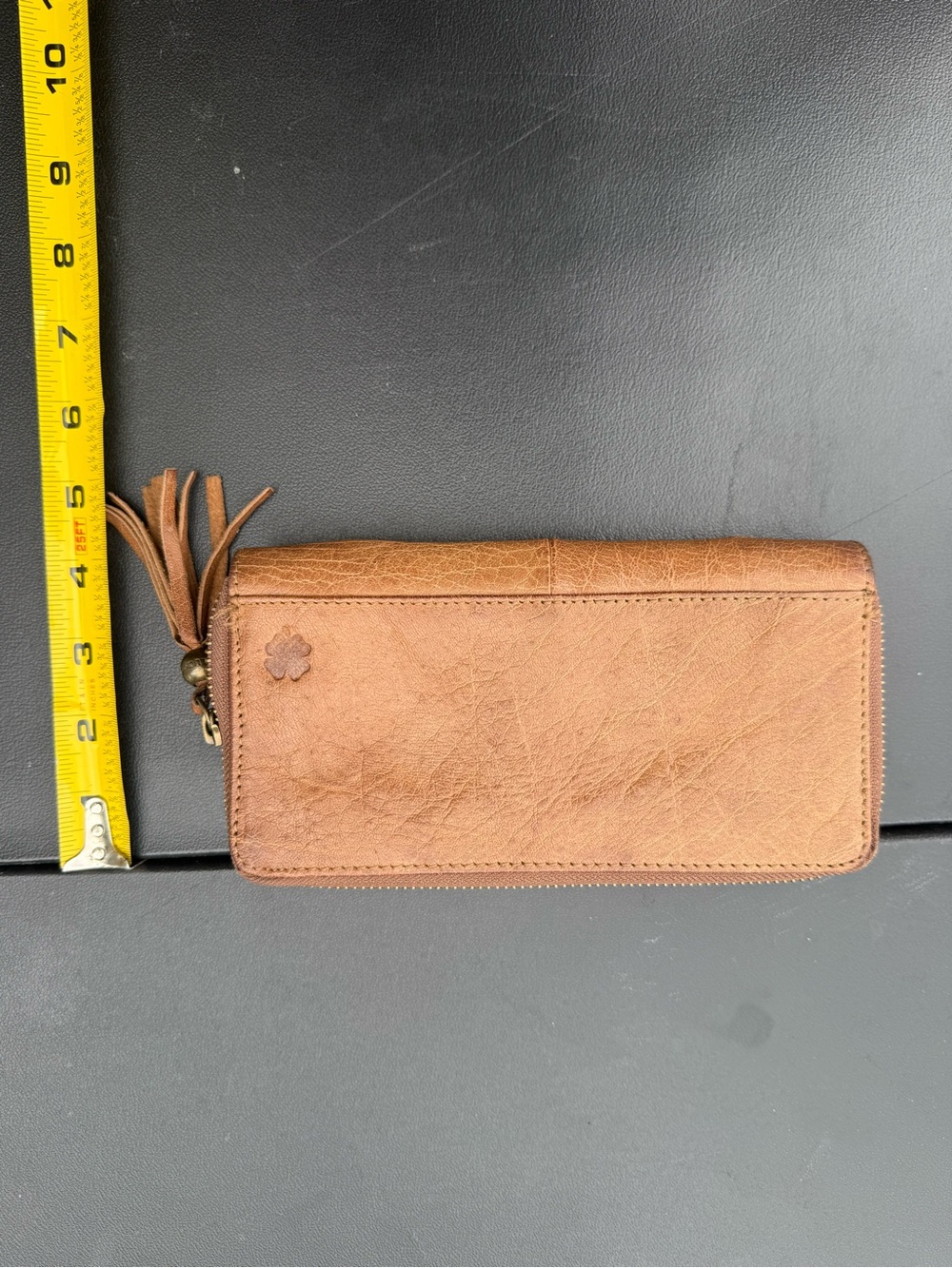 Lucky Brand Tan Leather Zip-Around Wallet with Tassel